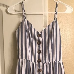 Striped spaghetti strap button down midi dress